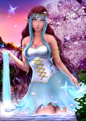 Magical Elf Mizuna: Water Spirit Artwork - Premium Wooden Framed Poster. Ready to Hang.