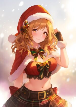 Christmas Anime Girl Art Print - Premium Wooden Framed Poster. Ready to Hang.