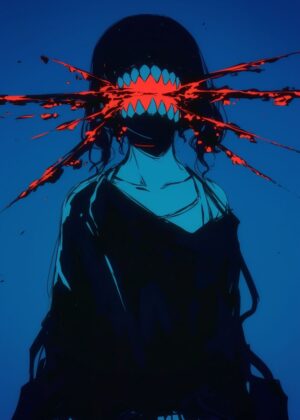 Anime Girl Bloody Mouth Art Print - Premium Wooden Framed Poster. Ready to Hang.