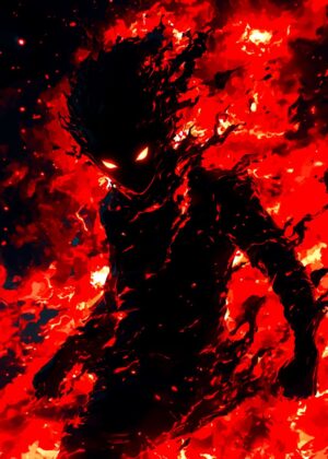 Fiery Anime Figure Vector Art - Premium Wooden Framed Poster. Ready to Hang.
