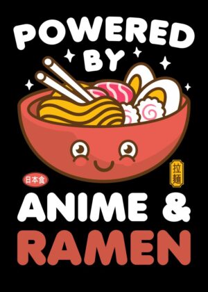 Anime and Ramen Power - Premium Wooden Framed Poster. Ready to Hang.