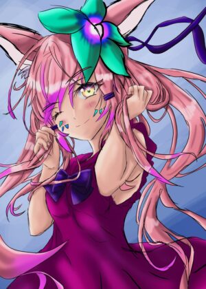 Anime Girl with Pink Hair and Flower Crown - Premium Wooden Framed Poster. Ready to Hang.