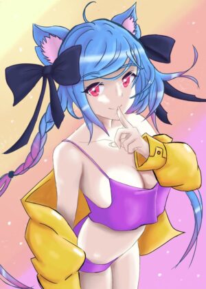 Adorable Anime Girl with Cat Ears - Premium Wooden Framed Poster. Ready to Hang.