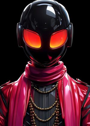 Cyberpunk Character Art: Digital Painting of a Futuristic Figure - Premium Wooden Framed Poster. Ready to Hang.