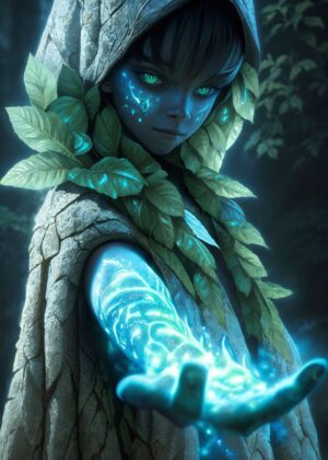 Forest Spirit Child: Mystical Fantasy Art Print - Premium Wooden Framed Poster. Ready to Hang.
