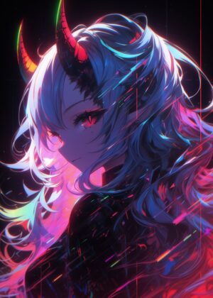 Neon Demon Girl Anime Art Print - Premium Wooden Framed Poster. Ready to Hang.