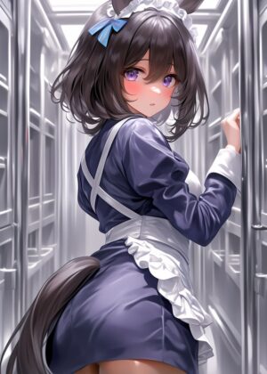 Anime Maid with Horse Ears: Charming Artwork Print - Premium Wooden Framed Poster. Ready to Hang.