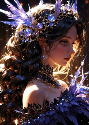 Fantasy Princess Portrait: A Vision of Enchantment - Premium Wooden Framed Poster. Ready to Hang.