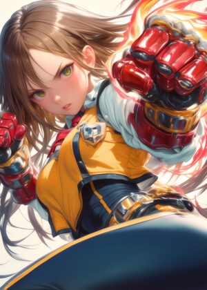 Anime Girl Fire Fist Art Print - Premium Wooden Framed Poster. Ready to Hang.