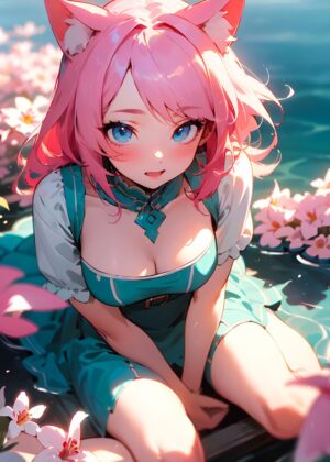 Anime Girl in a Sea of Flowers - Premium Wooden Framed Poster. Ready to Hang.