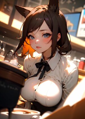 Anime Girl Coffee Shop Artwork - Premium Wooden Framed Poster. Ready to Hang.