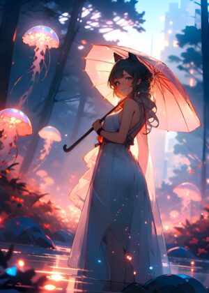 Anime Girl Ethereal Pathways: A Dreamlike Journey - Premium Wooden Framed Poster. Ready to Hang.