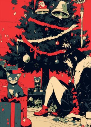 Christmas Melancholy: A Festive Illustration - Premium Wooden Framed Poster. Ready to Hang.