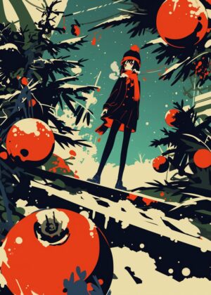 Anime Girl Winter Wonderland Art Print - Premium Wooden Framed Poster. Ready to Hang.