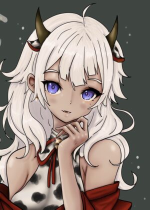 Anime Cowgirl with White Hair: Digital Art Print - Premium Wooden Framed Poster. Ready to Hang.
