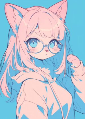 Adorable Anime Girl with Cat Ears: Pastel Dreams - Premium Wooden Framed Poster. Ready to Hang.