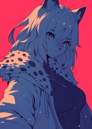 Anime Girl with Cat Ears: Stylish and Edgy Artwork - Premium Wooden Framed Poster. Ready to Hang.