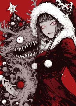 Dark Christmas: A Gothic Holiday Illustration - Premium Wooden Framed Poster. Ready to Hang.