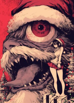 Creepy Christmas Monster Art Print - Premium Wooden Framed Poster. Ready to Hang.