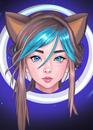 Anime Girl with Cat Ears: Digital Art Print - Premium Wooden Framed Poster. Ready to Hang.