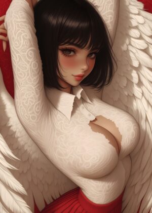Celestial Beauty: An Angelic Figure in White - Premium Wooden Framed Poster. Ready to Hang.