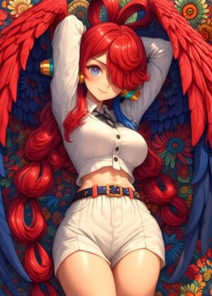 Red-Haired Angel Girl Artwork: Celestial Beauty - Premium Wooden Framed Poster. Ready to Hang.