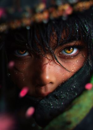 Close-Up Portrait: Golden Eyes - Premium Wooden Framed Poster. Ready to Hang.