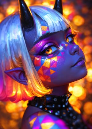 Neon Demon Girl Art Print - Premium Wooden Framed Poster. Ready to Hang.