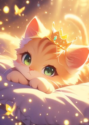Adorable Kitten in a Golden Crown - Premium Wooden Framed Poster. Ready to Hang.