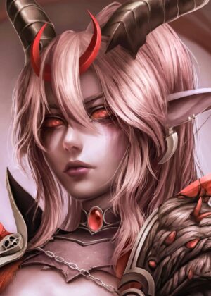 Pink-Haired Demoness Fantasy Art Print - Premium Wooden Framed Poster. Ready to Hang.