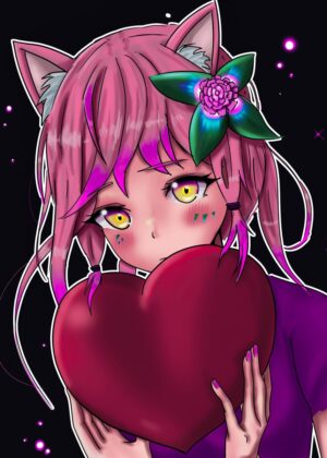 Anime Girl Holding a Heart: Sweet and Sentimental Artwork - Premium Wooden Framed Poster. Ready to Hang.