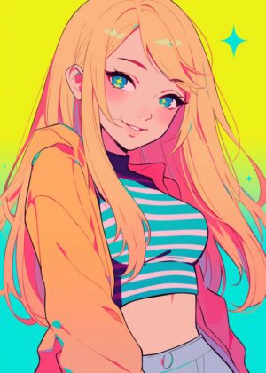 Anime Girl with Sparkling Eyes - Premium Wooden Framed Poster. Ready to Hang.