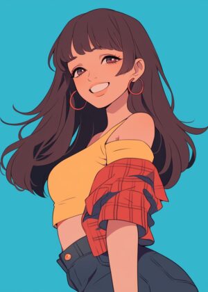Smiling Anime Girl Art Print - Premium Wooden Framed Poster. Ready to Hang.