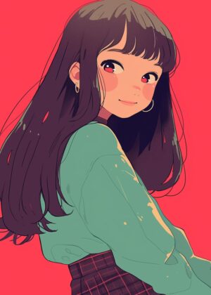Anime Girl Portrait: A Vibrant Digital Art Print - Premium Wooden Framed Poster. Ready to Hang.