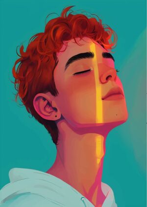 Vibrant Portrait Art: Sunlit Youth - Premium Wooden Framed Poster. Ready to Hang.