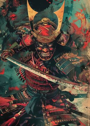 Samurai Warrior: A Fierce Display of Japanese Art - Premium Wooden Framed Poster. Ready to Hang.