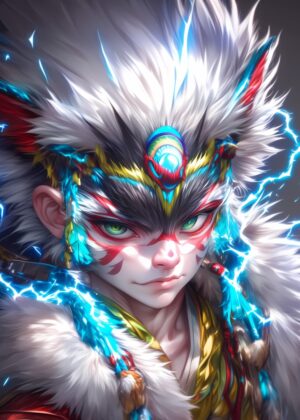 Kitsune Spirit: Mystical Fox Artwork - Premium Wooden Framed Poster. Ready to Hang.