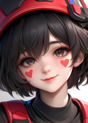 Adorable Anime Girl with Red Heart Cheek Marks - Premium Wooden Framed Poster. Ready to Hang.