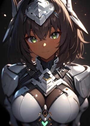 Anime Girl in Futuristic Armor: High-Resolution Digital Art Print - Premium Wooden Framed Poster. Ready to Hang.
