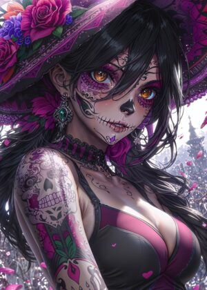 Day of the Dead Calavera Sugar Skull Girl Art Print - Premium Wooden Framed Poster. Ready to Hang.
