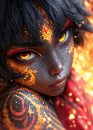Fiery Spirit: A Digital Art Print - Premium Wooden Framed Poster. Ready to Hang.