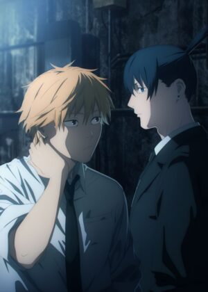 Chainsaw Man: Denji and Aki Intense Moment Artwork - Premium Wooden Framed Poster. Ready to Hang.