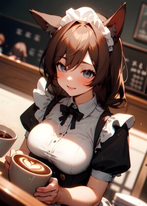 Anime Girl Coffee Shop Illustration - Premium Wooden Framed Poster. Ready to Hang.