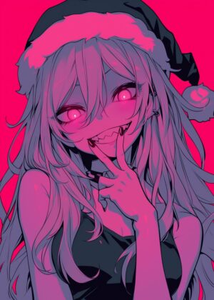 Anime Girl Christmas: Festive Digital Art Print - Premium Wooden Framed Poster. Ready to Hang.