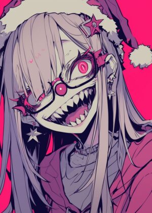 Creepy Kawaii Anime Girl Art Print - Premium Wooden Framed Poster. Ready to Hang.