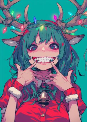 Christmas Anime Girl Art Print - Premium Wooden Framed Poster. Ready to Hang.
