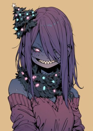 Creepy Christmas Girl Art Print - Premium Wooden Framed Poster. Ready to Hang.