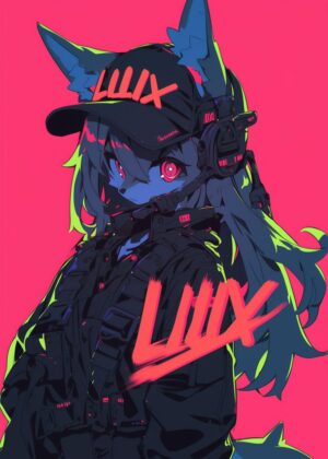 Cyberpunk Fox Girl: Neon Dreams - Premium Wooden Framed Poster. Ready to Hang.