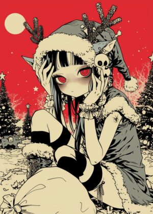 Gothic Christmas Elf Art Print - Premium Wooden Framed Poster. Ready to Hang.