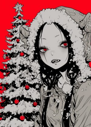 Gothic Lolita Vampire Girl Christmas Art Print - Premium Wooden Framed Poster. Ready to Hang.